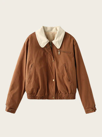 Heidi-Mode | Casual Bomberjacke Cord Kragen Reißverschluss Oberbekleidung - Image 8