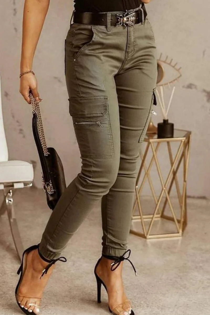Heidi-Mode | Lässige Einfarbige Patchwork Skinny Mid Waist Bleistift-Hosen- 3 Farben - Image 2