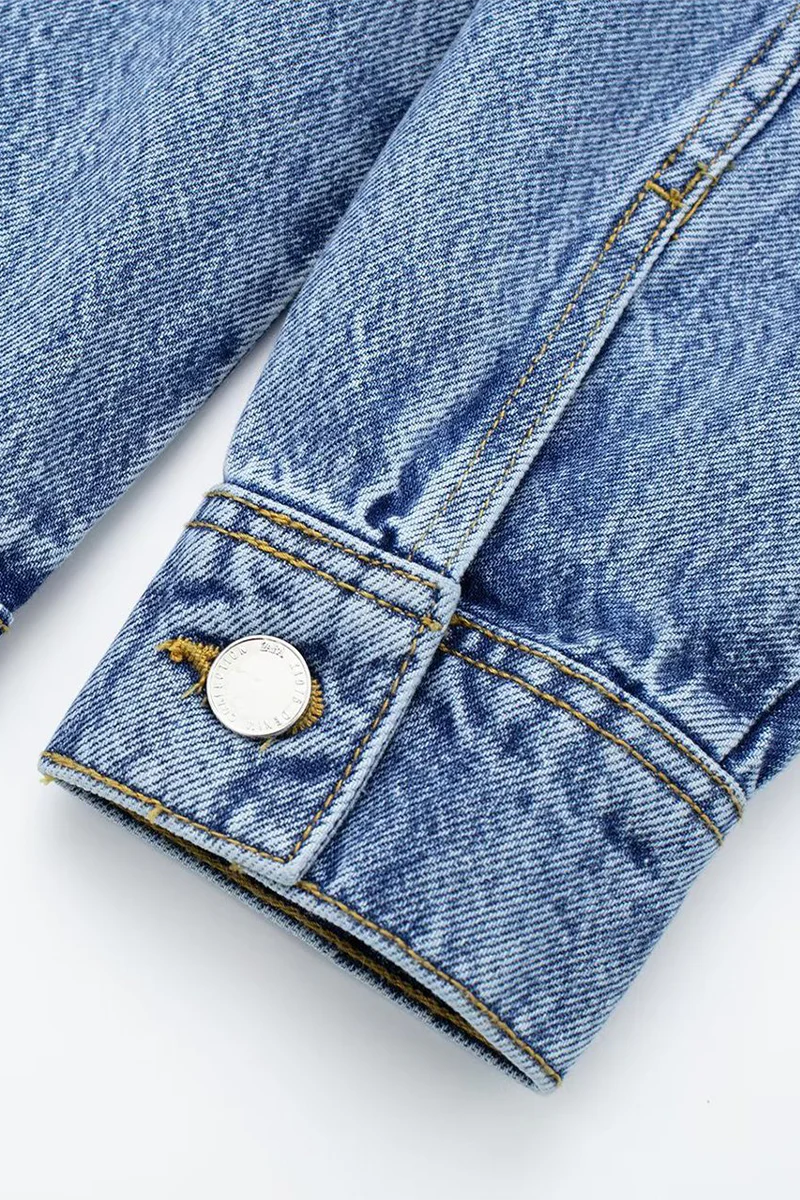 Heidi-Mode | Lässiger Street Einfarbiger Taschenknopf Umlegekragen Lange Ärmel Lockere Denim Overalls - Image 9