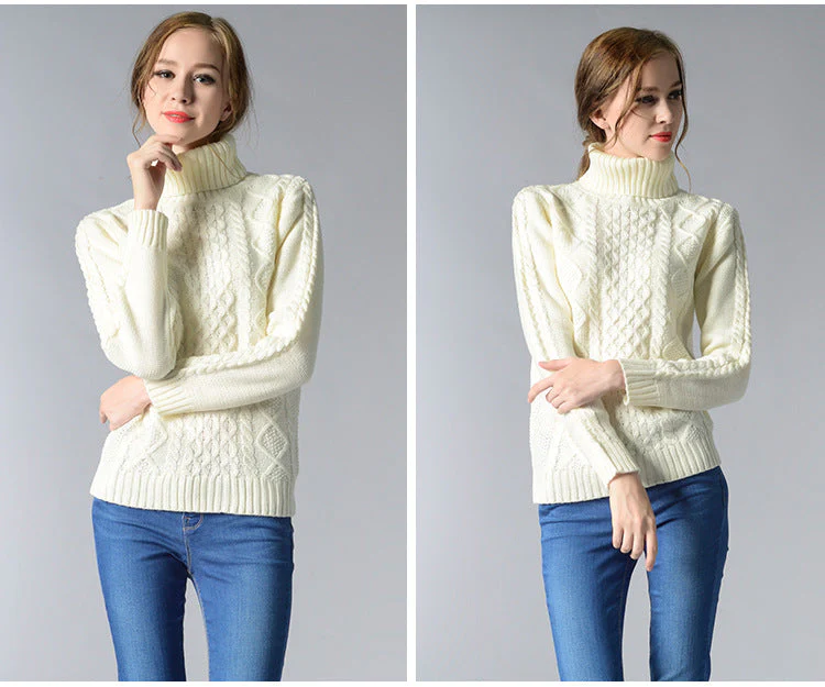 Heidi-Mode | Damen Rollkragenpullover mit Langen Ärmeln und Kabelstrick