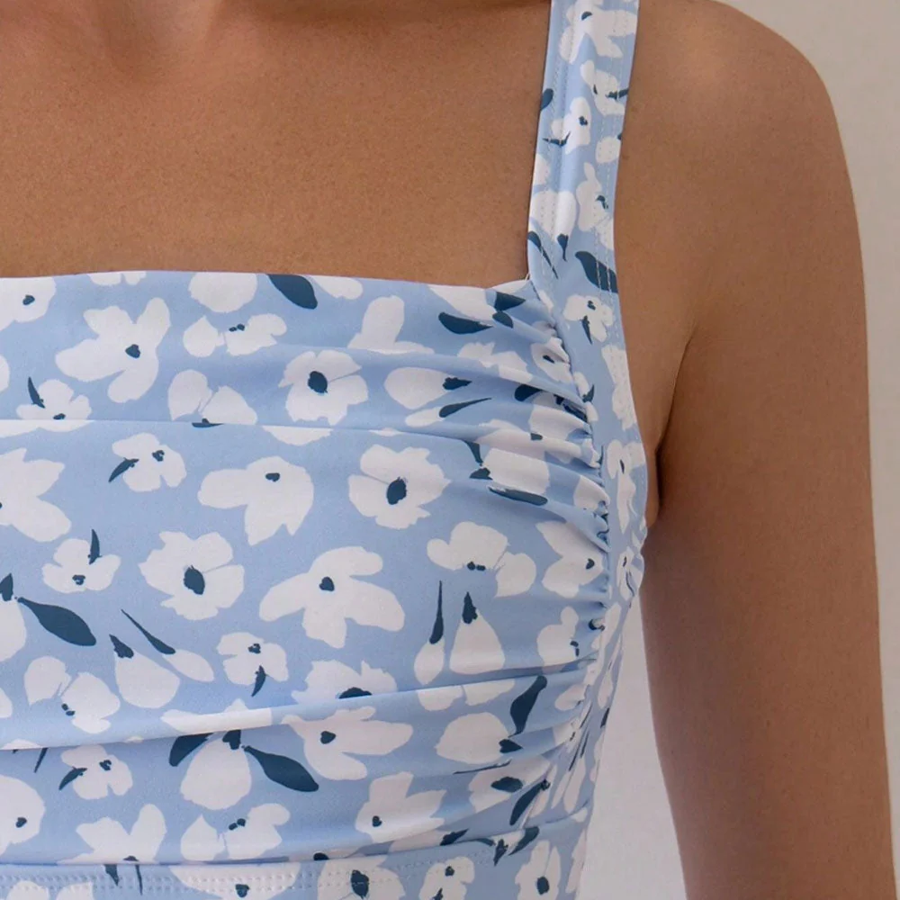 Heidi-Mode | Chic Blumen Print Modest Träger Rüschen Brasilianischer Einteiler Badeanzug - Image 4