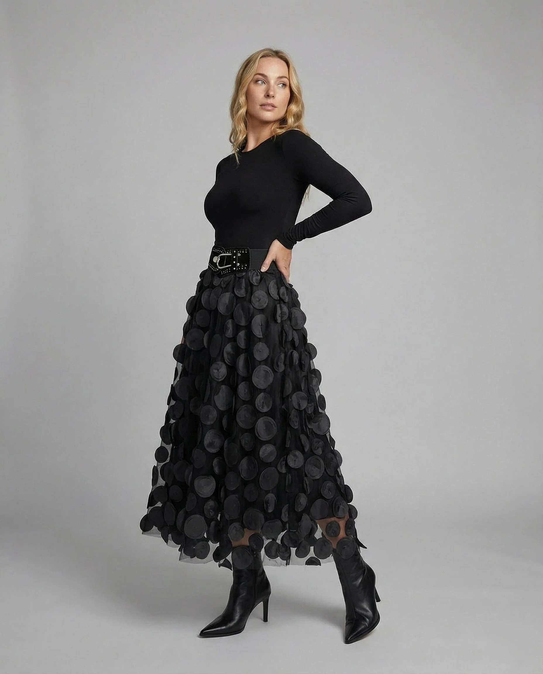 Damen Rock Aus Tüll & Polka-Dot-Material mit Patchwork-Design & Schickem Look Heidi-Mode - Image 2