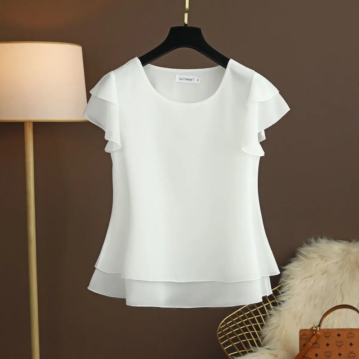 Heidi-Mode | Chiffon Bluse mit O-Ausschnitt und Kurzen Ärmeln - Image 3