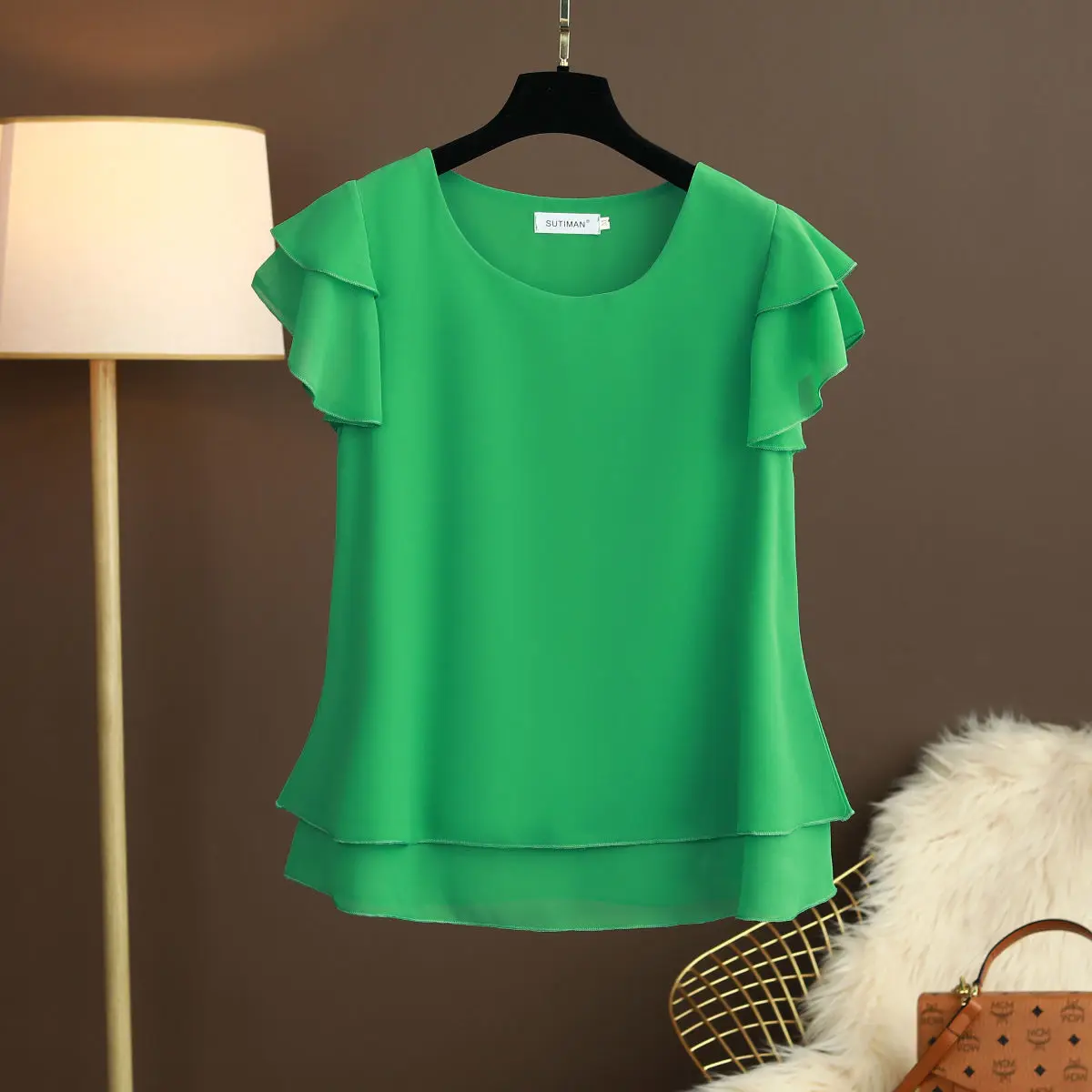 Heidi-Mode | Chiffon Bluse mit O-Ausschnitt und Kurzen Ärmeln - Image 5