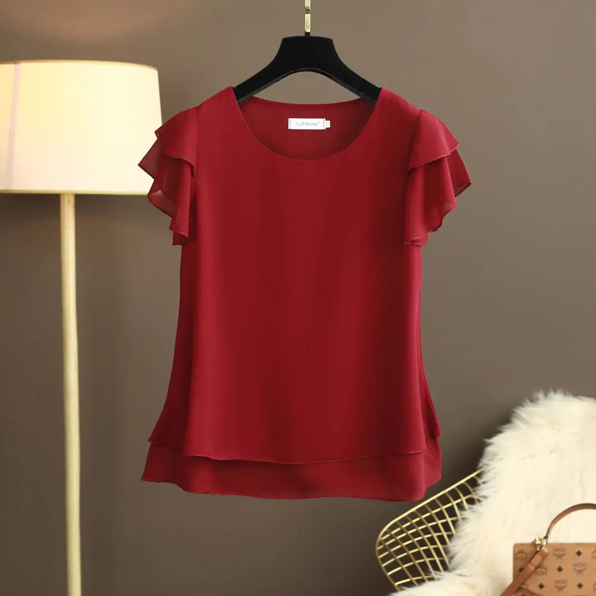 Heidi-Mode | Chiffon Bluse mit O-Ausschnitt und Kurzen Ärmeln - Image 6