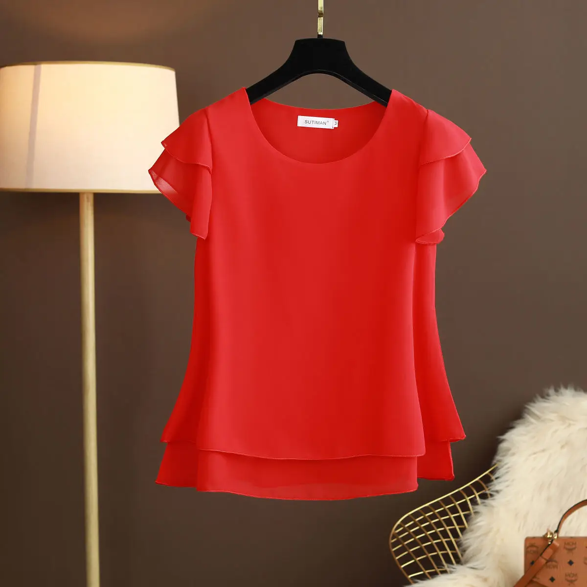 Heidi-Mode | Chiffon Bluse mit O-Ausschnitt und Kurzen Ärmeln - Image 8
