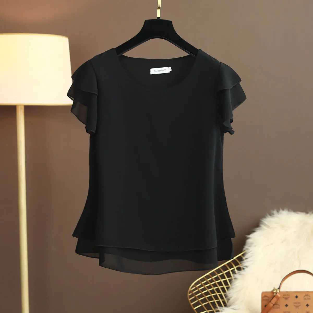 Heidi-Mode | Chiffon Bluse mit O-Ausschnitt und Kurzen Ärmeln - Image 9