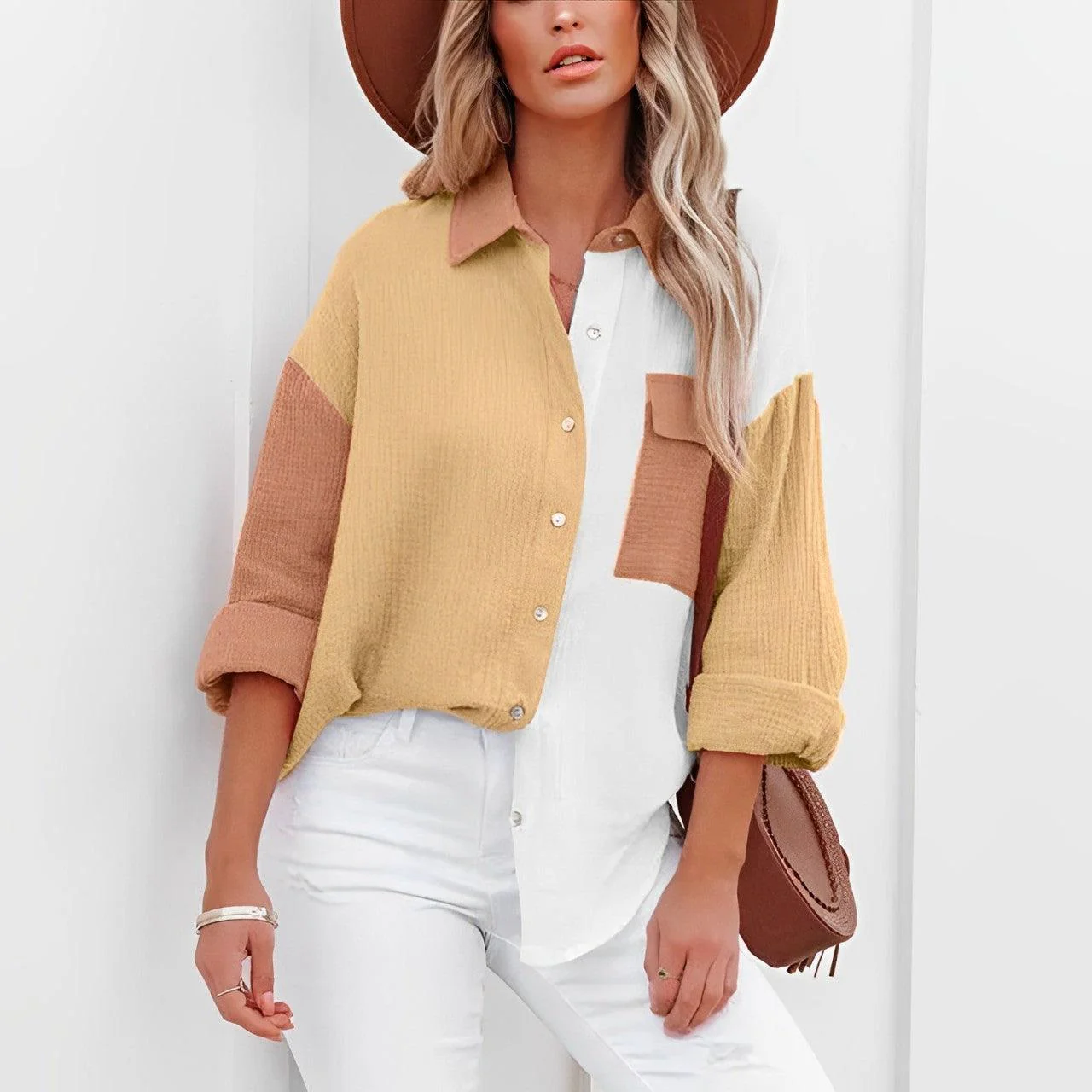 Heidi-Mode | Colorblock Hemd mit Knopfverschluss für Damen - Image 4