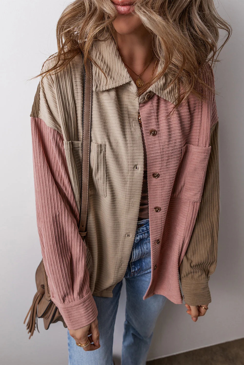 Heidi-Mode | Colorblock Shirtjacke Baumwollmischung Lässig und Trendy - Image 3