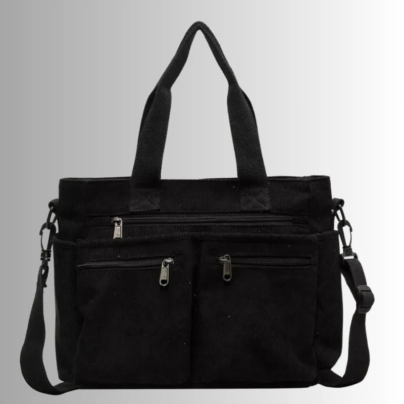 Heidi-Mode | Cord Schultertasche mit Mehreren Taschen für Damen