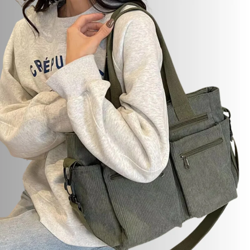 Heidi-Mode | Cord Schultertasche mit Mehreren Taschen für Damen - Image 2