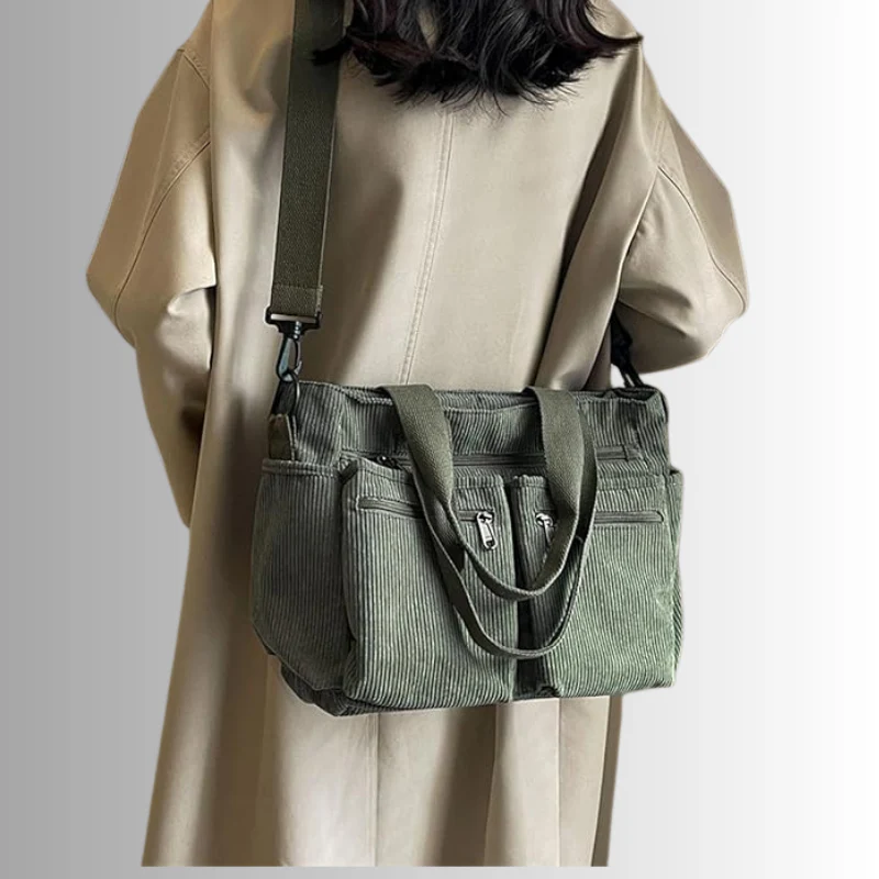 Heidi-Mode | Cord Schultertasche mit Mehreren Taschen für Damen - Image 3