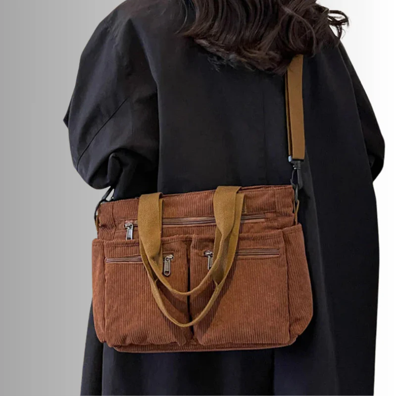 Heidi-Mode | Cord Schultertasche mit Mehreren Taschen für Damen - Image 4