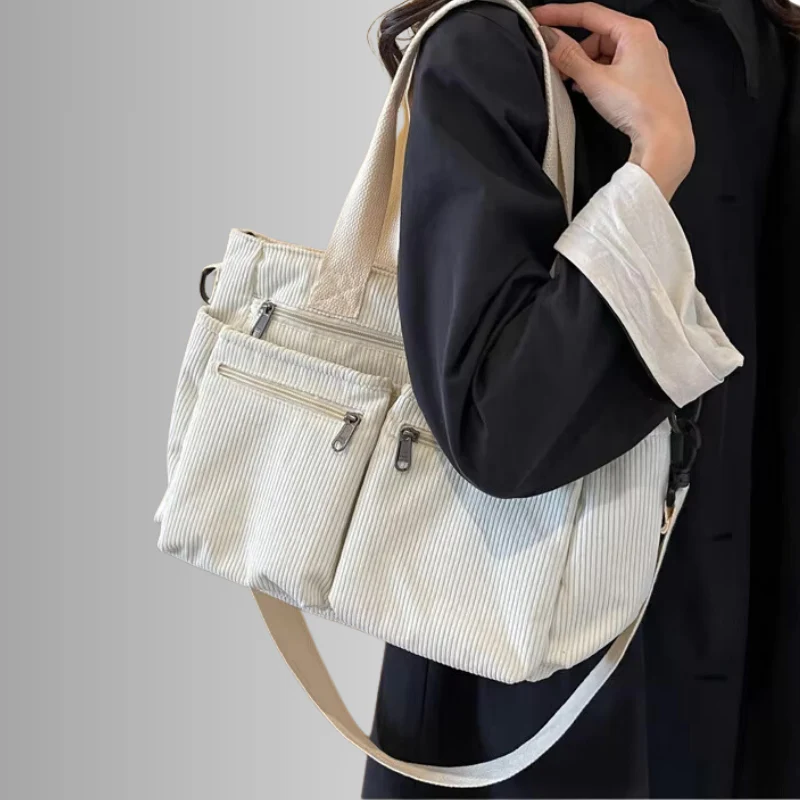 Heidi-Mode | Cord Schultertasche mit Mehreren Taschen für Damen - Image 5
