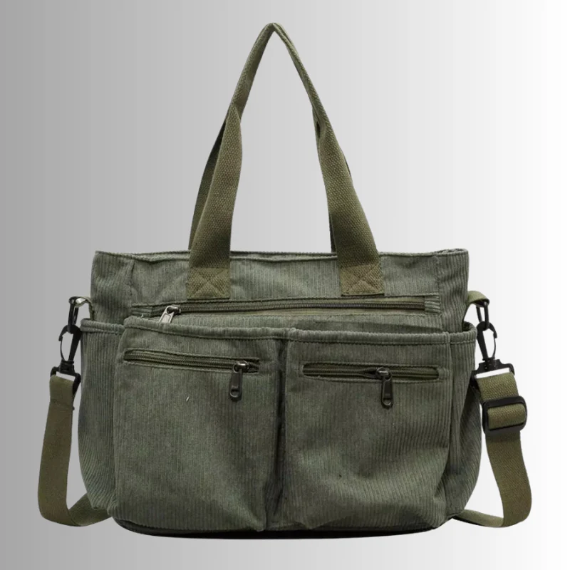 Heidi-Mode | Cord Schultertasche mit Mehreren Taschen für Damen - Image 7