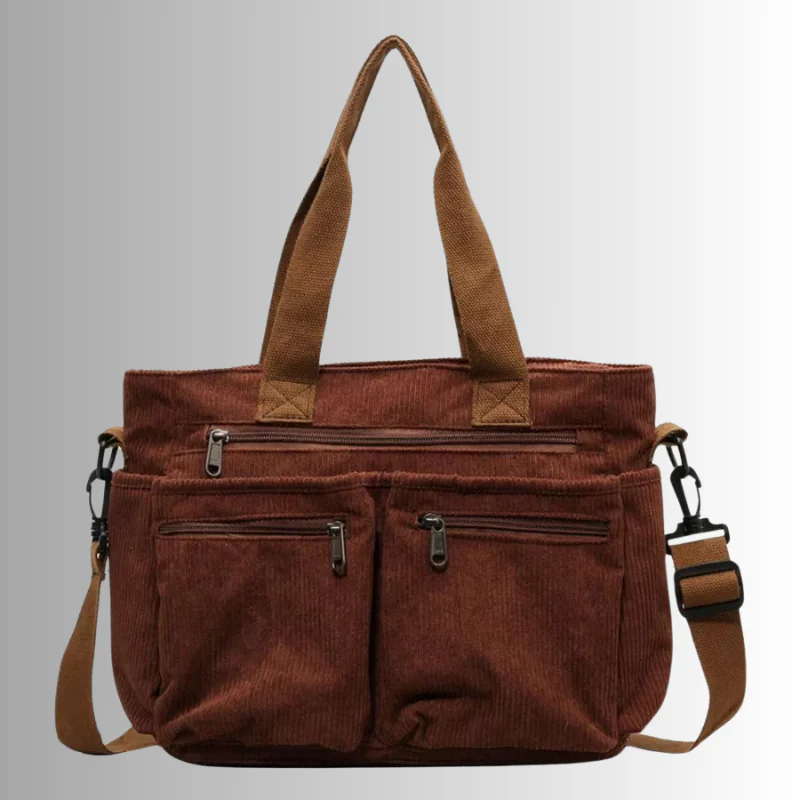 Heidi-Mode | Cord Schultertasche mit Mehreren Taschen für Damen - Image 8