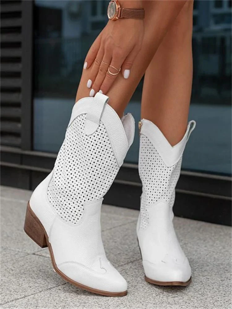 Heidi-Mode | Cowboy-Stiefel - Stilvolle Damenstiefel mit Perforationen und Blockabsatz - Image 3
