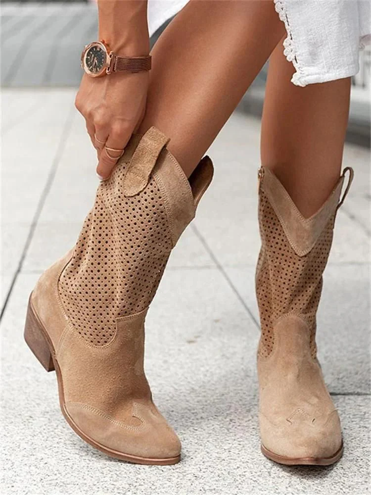 Heidi-Mode | Cowboy-Stiefel - Stilvolle Damenstiefel mit Perforationen und Blockabsatz - Image 6
