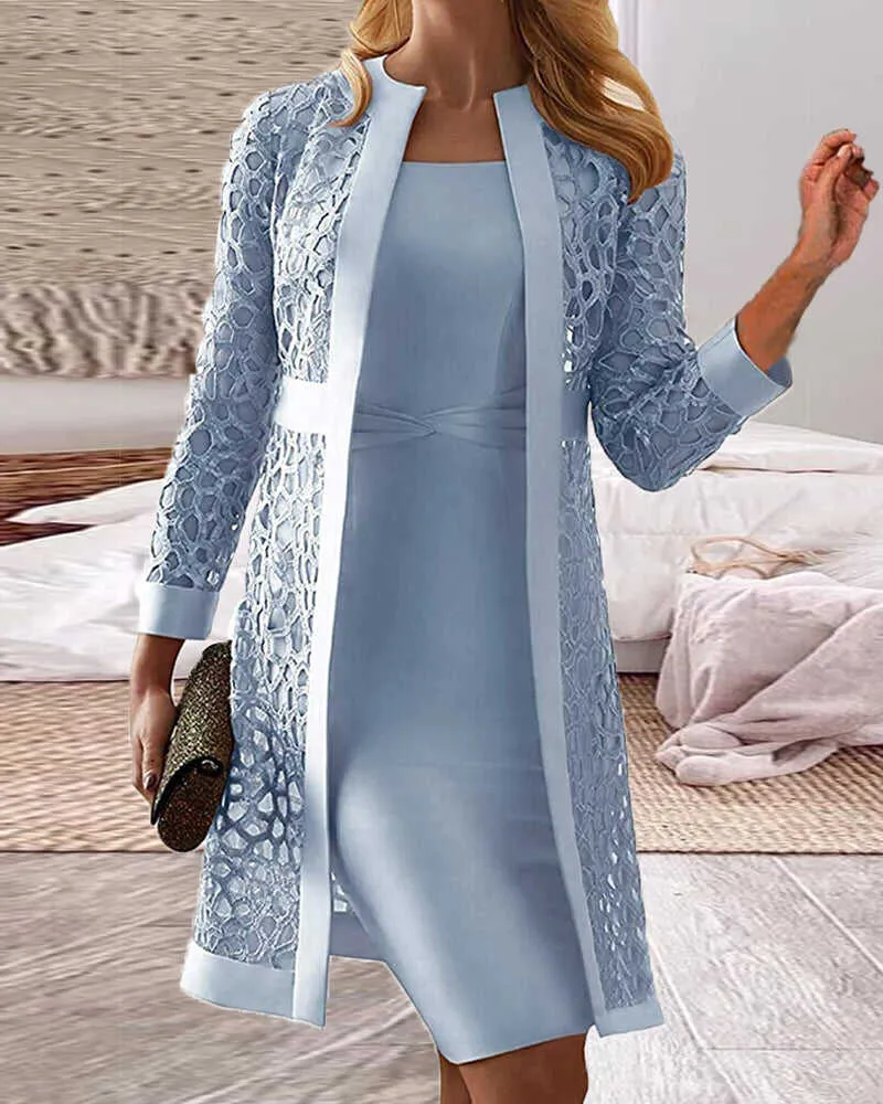 Heidi-Mode | Damen Spitz Strickjacke Kleid 2 Teil Set - Image 3