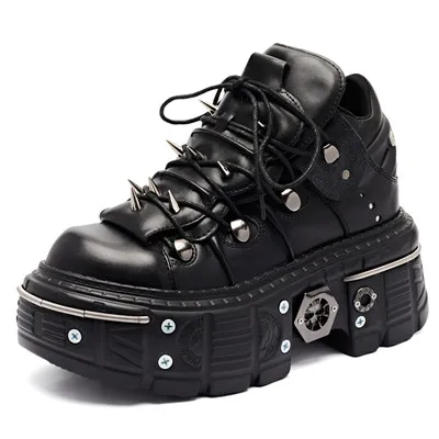 Heidi-Mode | Frauen Ankle Boots für Frauen Dicke Sohle Schnürsenkel Metall Dekoration Runde Zehen Plattform Schuhe Ladeis Punk Gothic Sneakers - Image 9