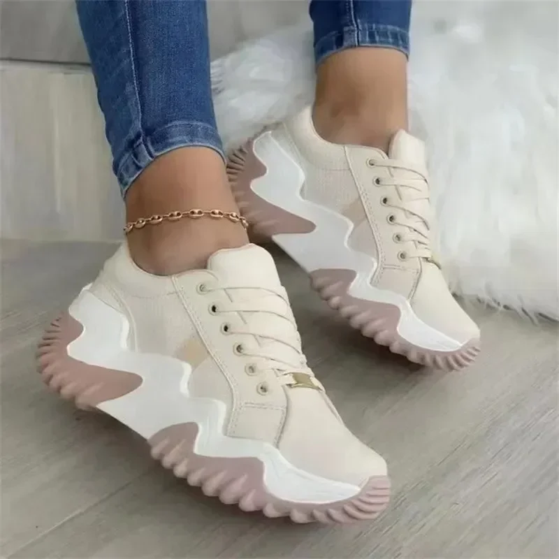 Heidi-Mode | Damen Atmungsaktive Vulkanisierte Plateau-Sneaker mit Dickem Boden