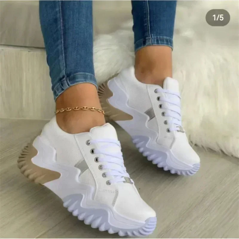 Heidi-Mode | Damen Atmungsaktive Vulkanisierte Plateau-Sneaker mit Dickem Boden - Image 5