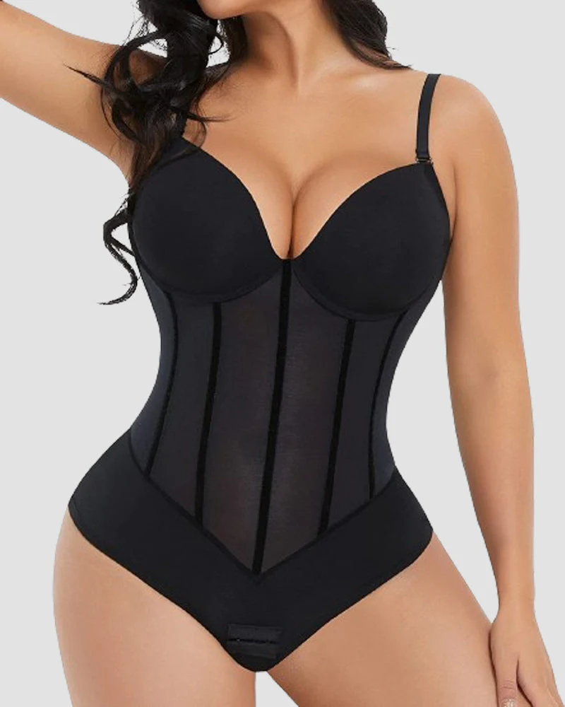 Heidi-Mode | Damen Bauch Kontrolle Tanga Schiere Mesh Korsett Top Rückenfrei Bodysuit