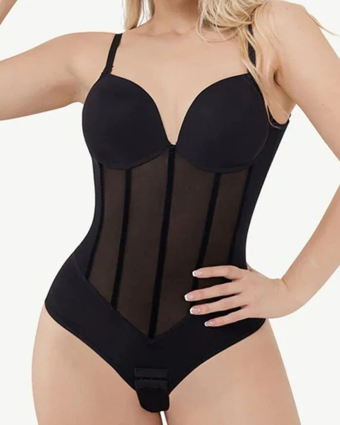 Heidi-Mode | Damen Bauch Kontrolle Tanga Schiere Mesh Korsett Top Rückenfrei Bodysuit - Image 3