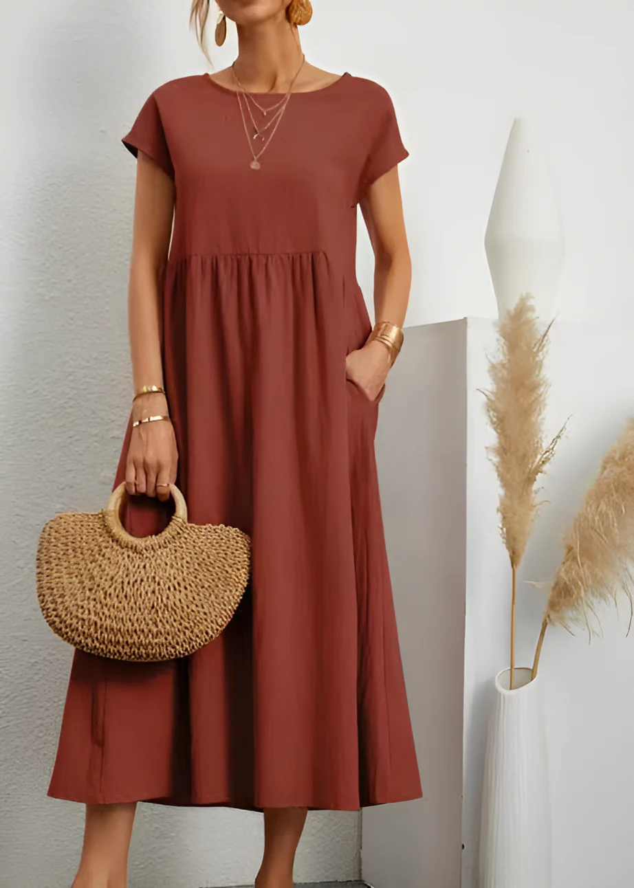 Heidi-Mode | Damen Baumwoll Leinen Midi Kleid - Image 11