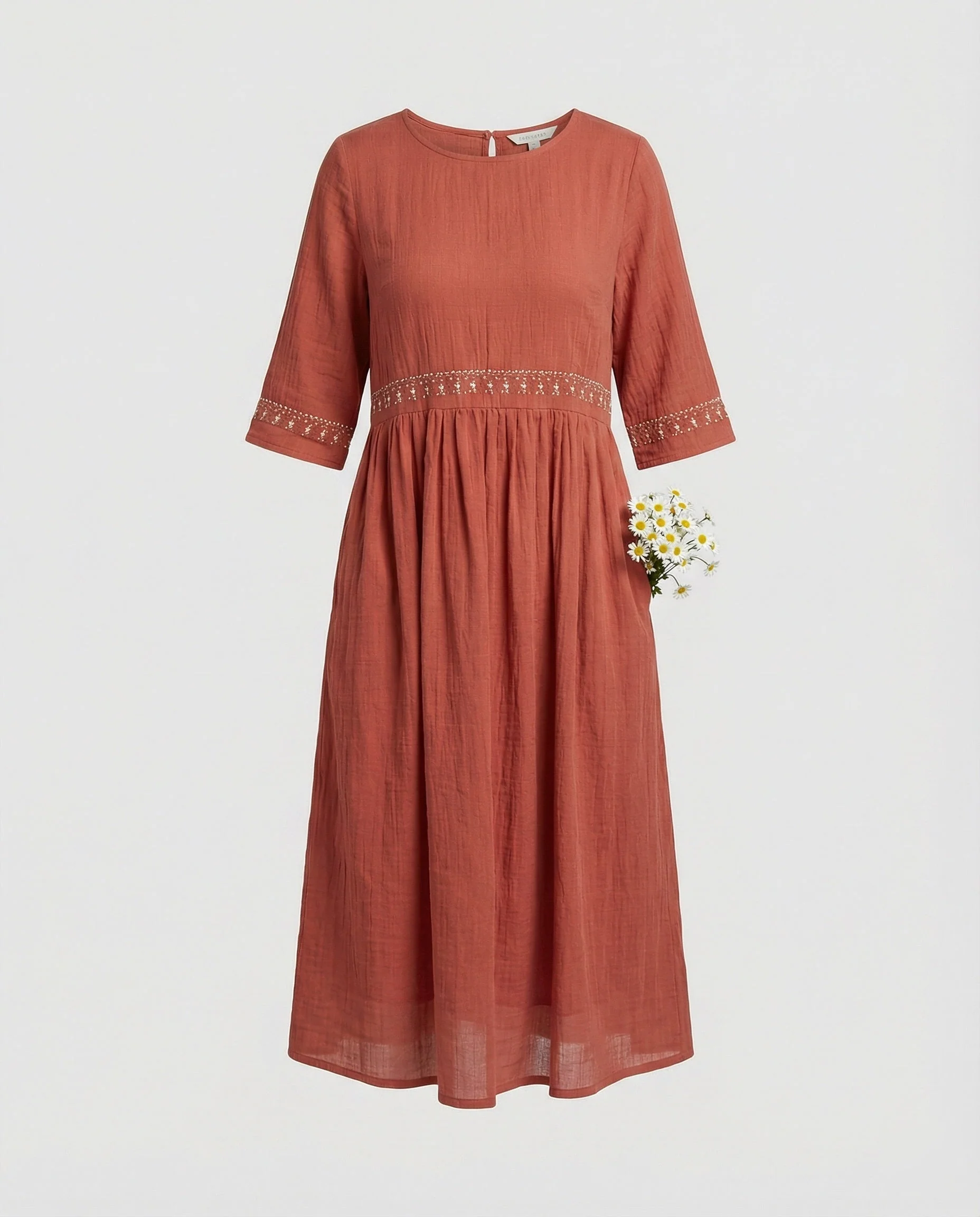 Heidi-Mode - Damen Besticktes Baumwoll-Leinen Kleid, Luftig & Locker Geschnitten - Image 3