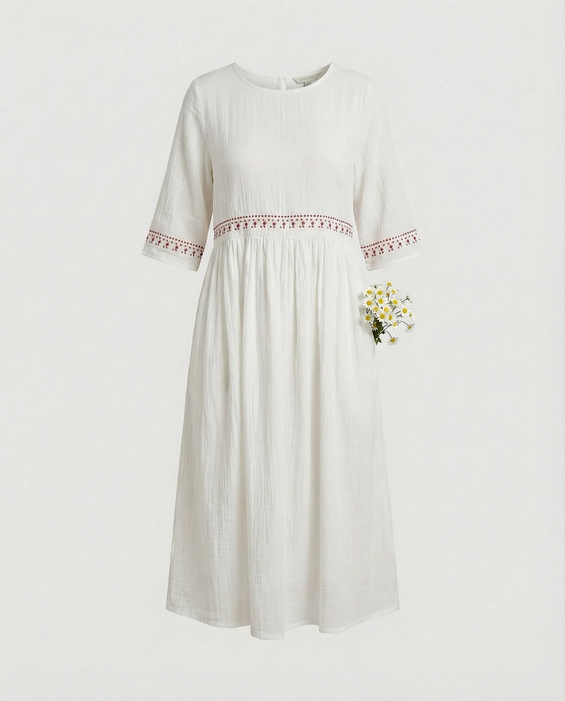 Heidi-Mode - Damen Besticktes Baumwoll-Leinen Kleid, Luftig & Locker Geschnitten - Image 5