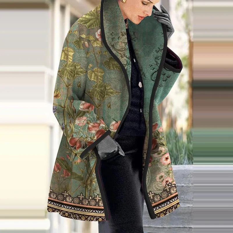 Heidi-Mode | Damen Blumenjacquard-Kimono-Mantel für Elegantes Layering