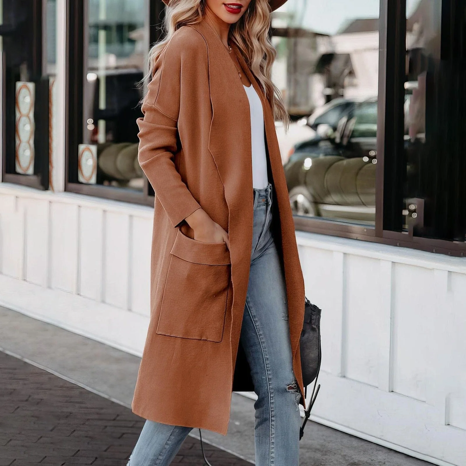 Heidi-Mode | Damen Casual Lange Cardigan mit Taschen und Offener Vorderseite - Image 2