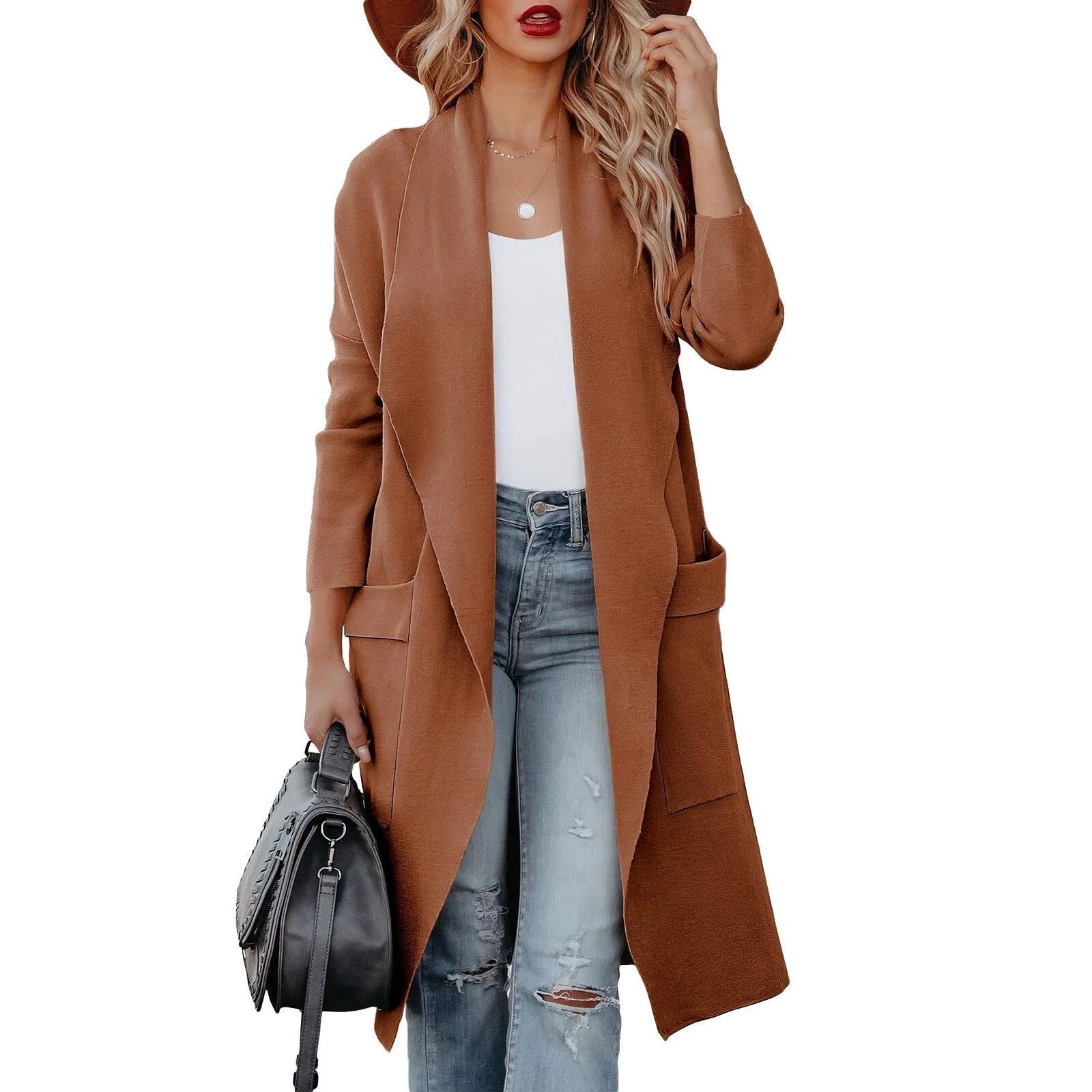 Heidi-Mode | Damen Casual Lange Cardigan mit Taschen und Offener Vorderseite - Image 4