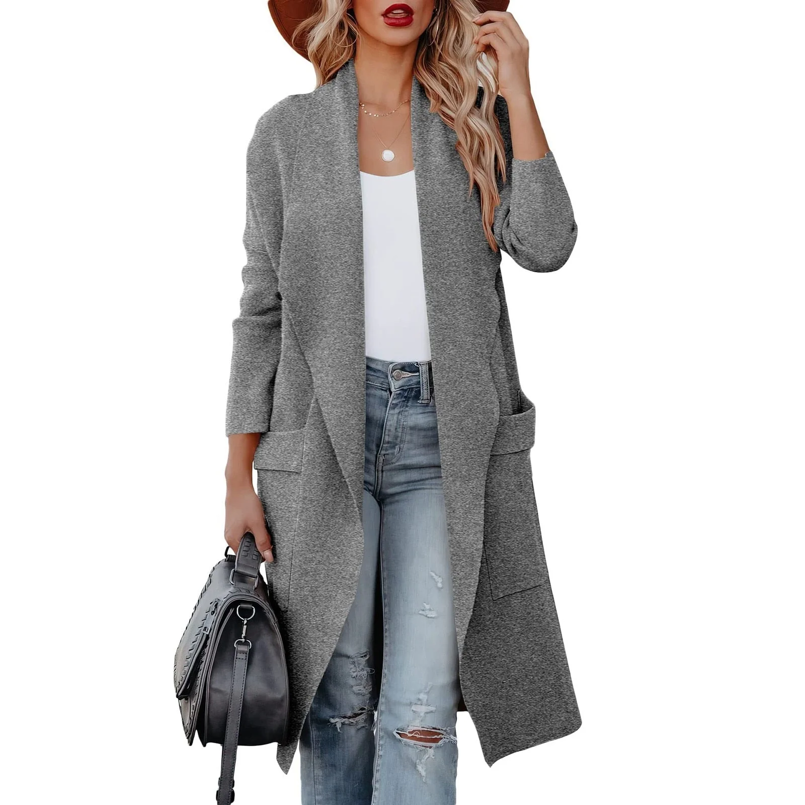 Heidi-Mode | Damen Casual Lange Cardigan mit Taschen und Offener Vorderseite - Image 5