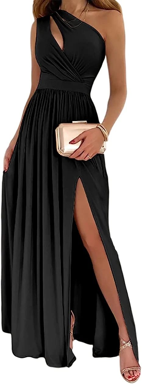 Heidi-Mode | Damen-Cocktail-Maxikleid mit Ein-Schulter-Hohem Geteiltem Ausschnitt - Image 3