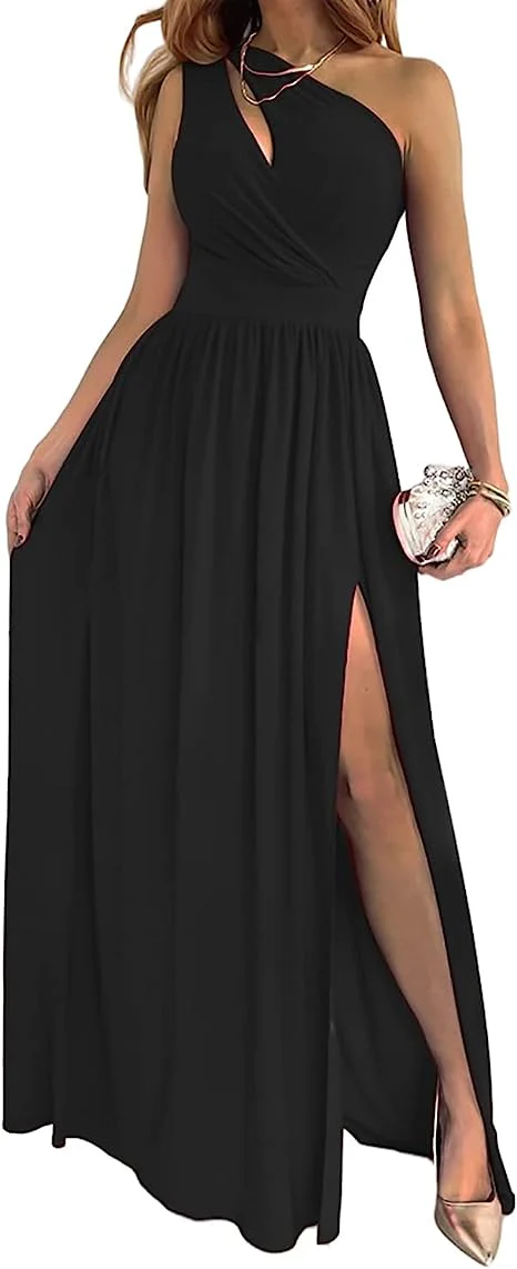 Heidi-Mode | Damen-Cocktail-Maxikleid mit Ein-Schulter-Hohem Geteiltem Ausschnitt - Image 4