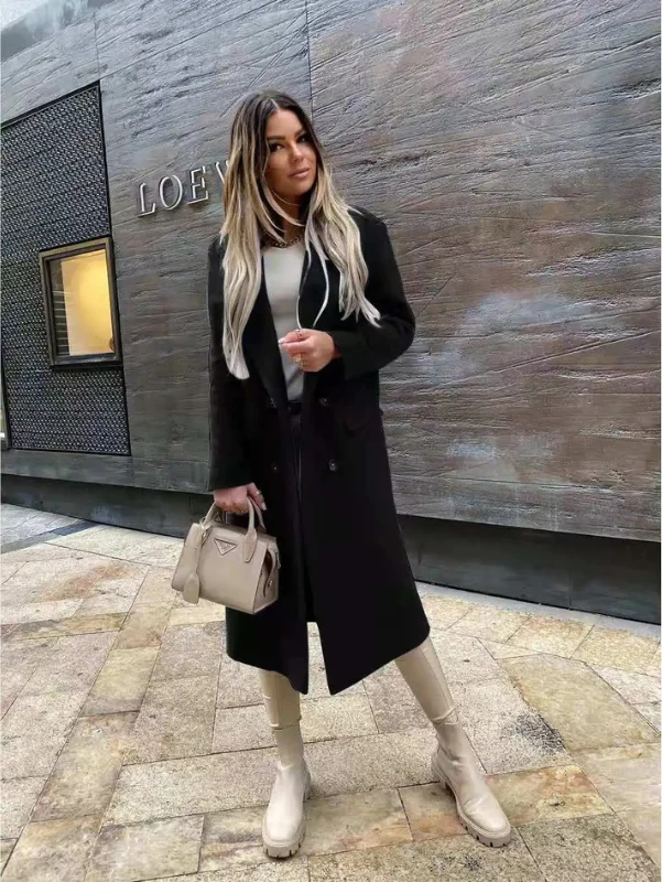 Heidi-Mode | Damen Doppelknopf Mantel, Klassischer Eleganter Langer Mantel - Image 2