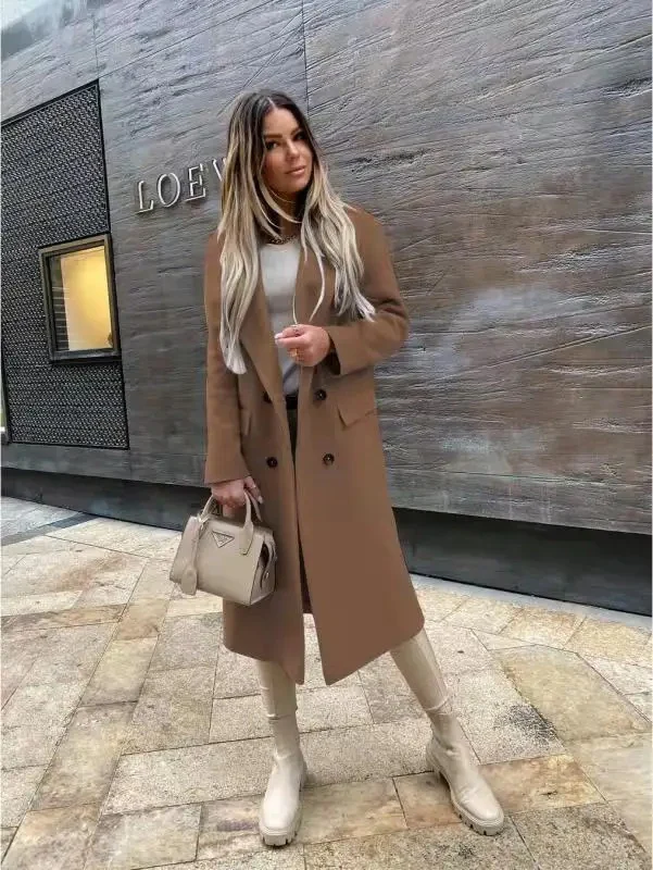 Heidi-Mode | Damen Doppelknopf Mantel, Klassischer Eleganter Langer Mantel - Image 5
