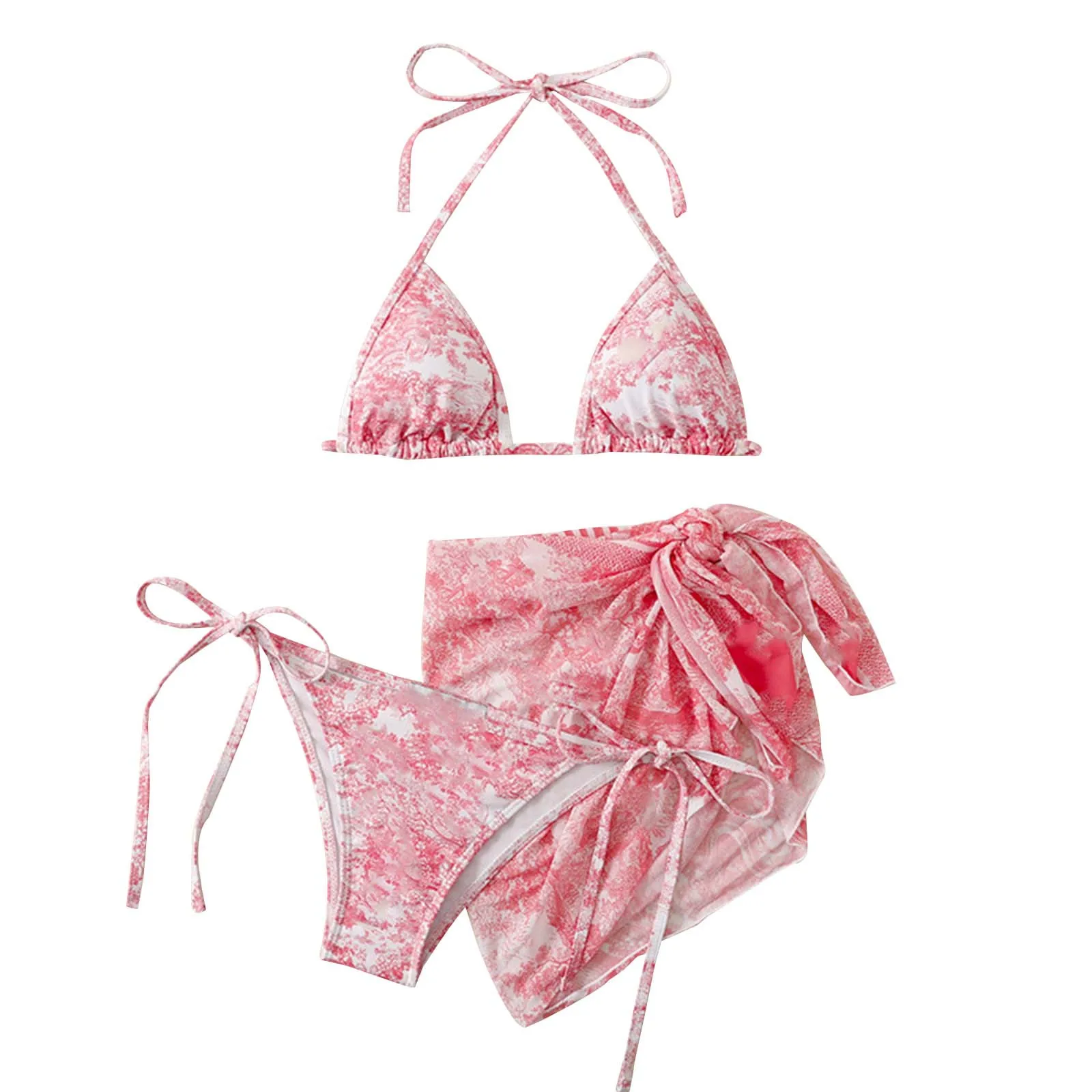 Heidi-Mode | Damen Dreiteilig Badekleidung Sommer Push-Up Hohe Taille Bikini Set mit Bedeckung Rock Tie Dyed Schwimmen Badeanzug Strandbekleidung - Image 2