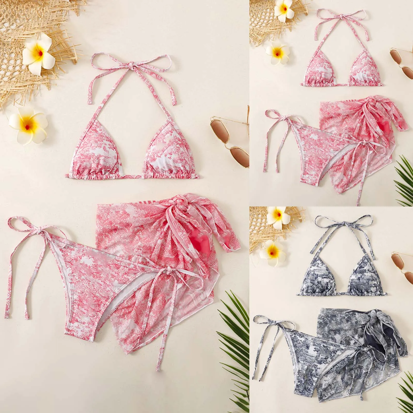 Heidi-Mode | Damen Dreiteilig Badekleidung Sommer Push-Up Hohe Taille Bikini Set mit Bedeckung Rock Tie Dyed Schwimmen Badeanzug Strandbekleidung - Image 3