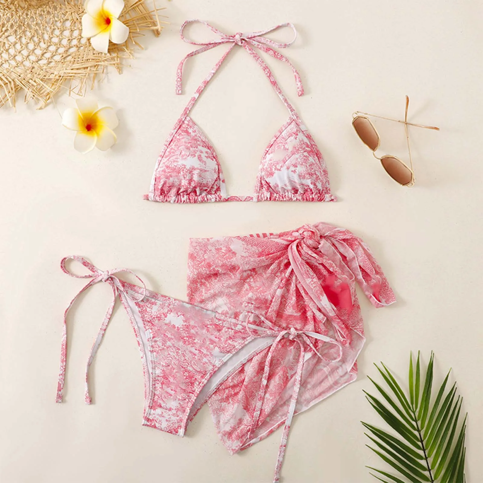 Heidi-Mode | Damen Dreiteilig Badekleidung Sommer Push-Up Hohe Taille Bikini Set mit Bedeckung Rock Tie Dyed Schwimmen Badeanzug Strandbekleidung - Image 5
