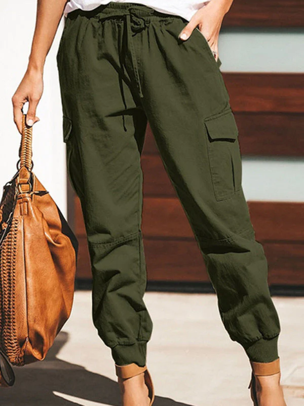 Heidi-Mode | Damen Einfarbige Casual Mode Tasche Krawatte Cargo Hose Damen Hosen - Image 2