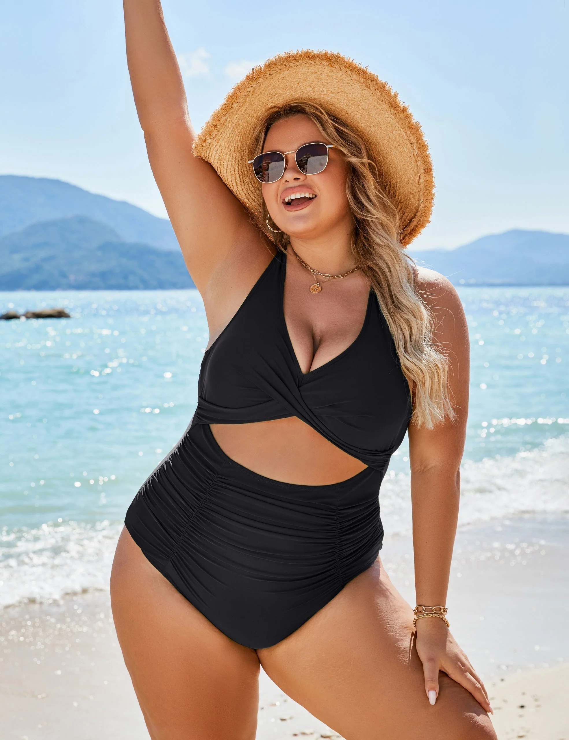 Heidi-Mode | Damen Einteiler Badeanzüge Push Up Bauchkontrolle Badeanzüge V-Ausschnitt Cutout Anständige Bademode
