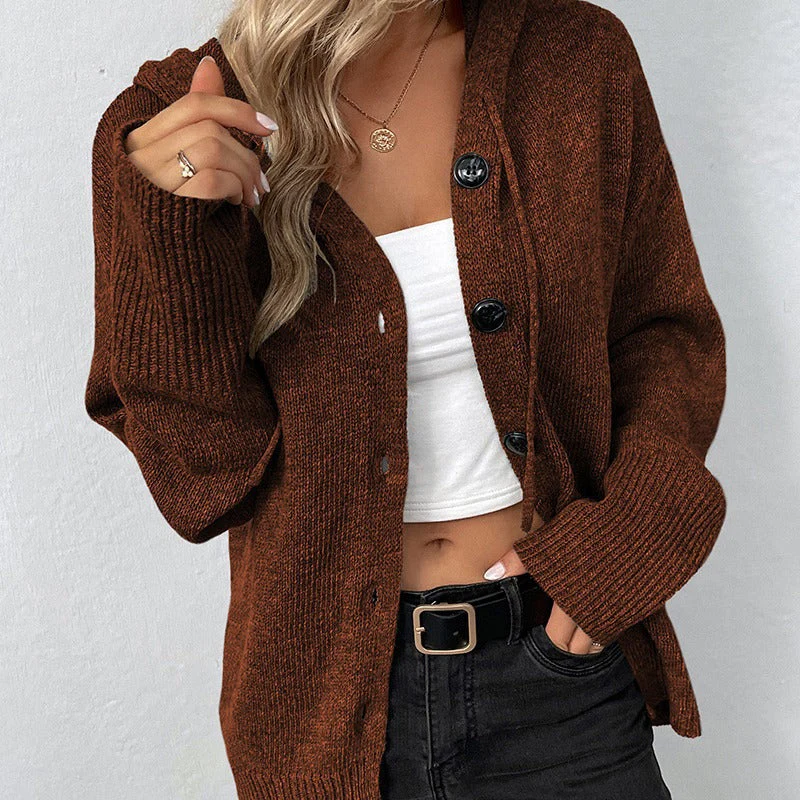 Damen Elegante Strickjacke mit Kapuze und Knöpfen Heidi-Mode - Image 2
