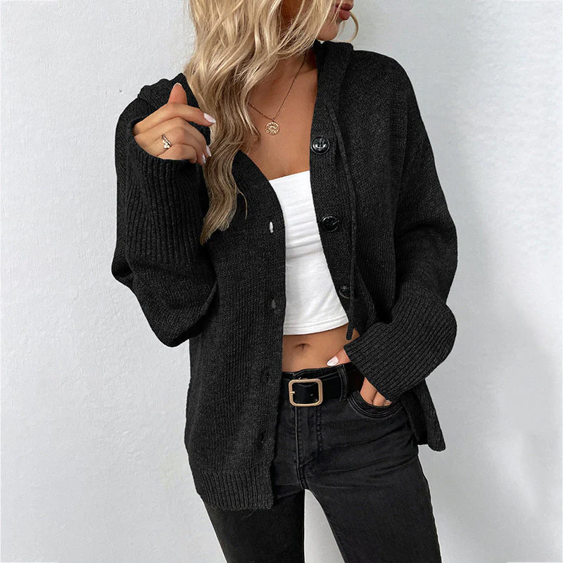 Damen Elegante Strickjacke mit Kapuze und Knöpfen Heidi-Mode - Image 3