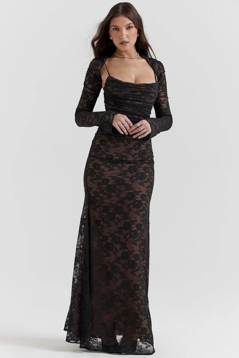 Heidi-Mode | Damen Elegantes Spitzen-Korsett-Bodycon-Kleid mit Schnür-Taille