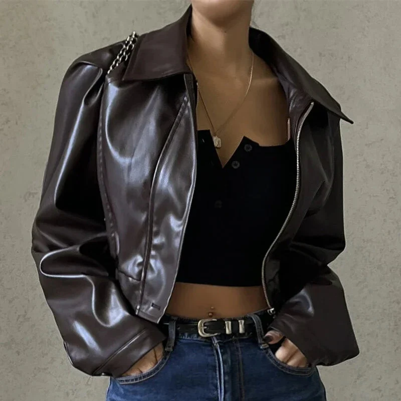 Heidi-Mode | Damen Kurze Kunstlederjacke