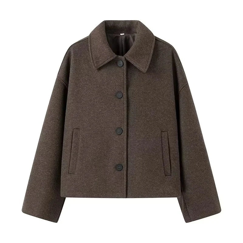 Heidi-Mode | Jacke Boxy Fit Knopfverschluss Wolltextur Minimalistisches Design