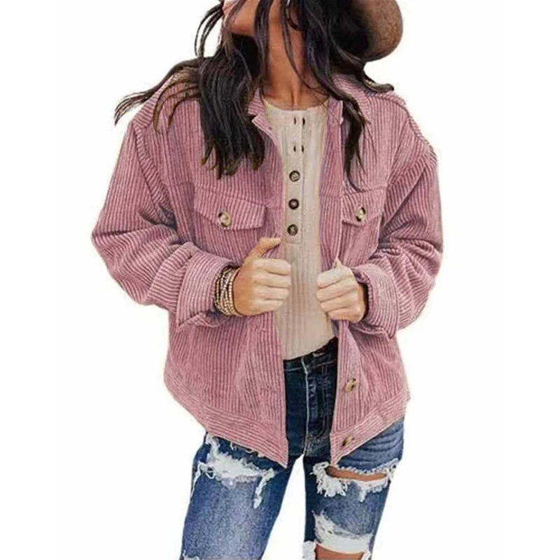 Heidi-Mode | Damen Jacke Cord Oversize Look mit Knöpfen und Brusttaschen - Image 2